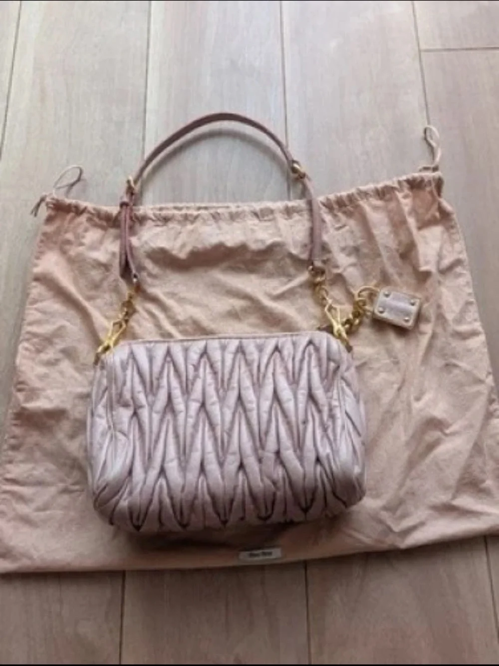 Miu Miu Dusty Pink Matelassé Leather Crossbody with Gold Hardware